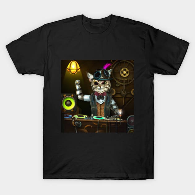 Steampunk DJ Cat #4 T-Shirt by Philly Tees